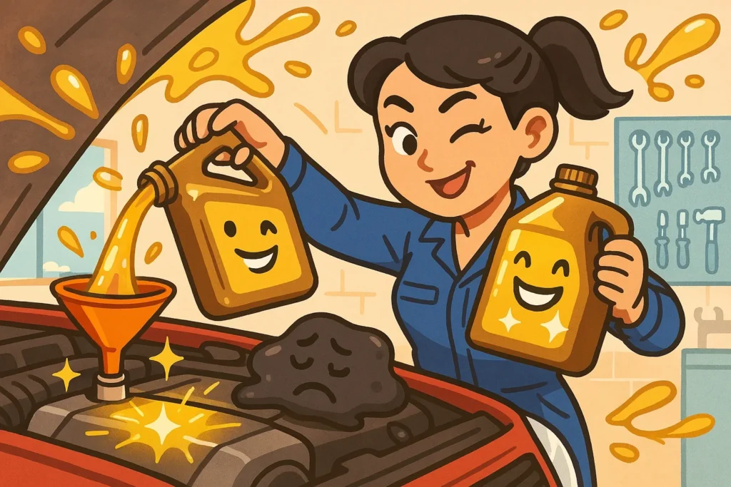 엔진 진동으로 알 수 있는 고장 증상 3 엔진-오일-교환중인-여자