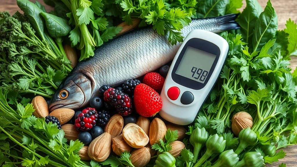 혈당 스파이크 A to Z: 원인, 위험, 식습관, 관리법, 당뇨병 환자 가이드 5 도움 되는 음식 (realistic 스타일)