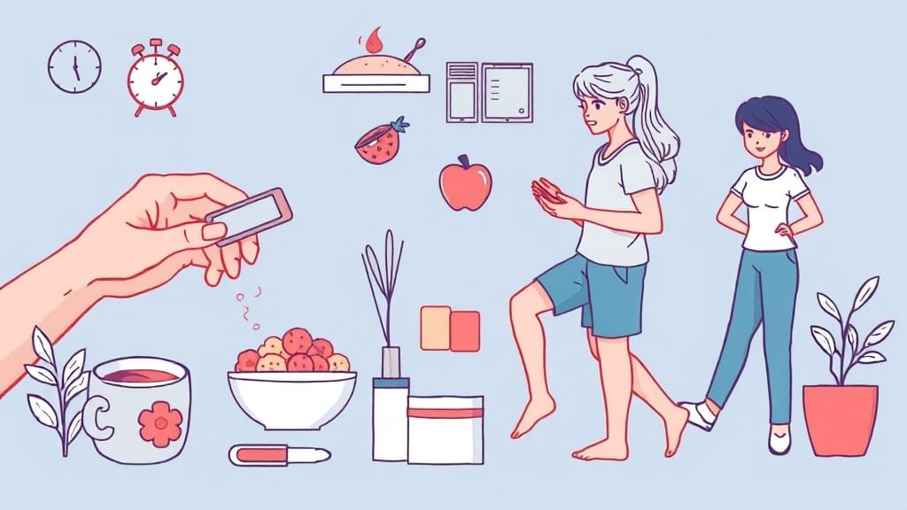 혈당 스파이크 A to Z: 원인, 위험, 식습관, 관리법, 당뇨병 환자 가이드 7 당뇨병 환자 관리법 (illustration 스타일)