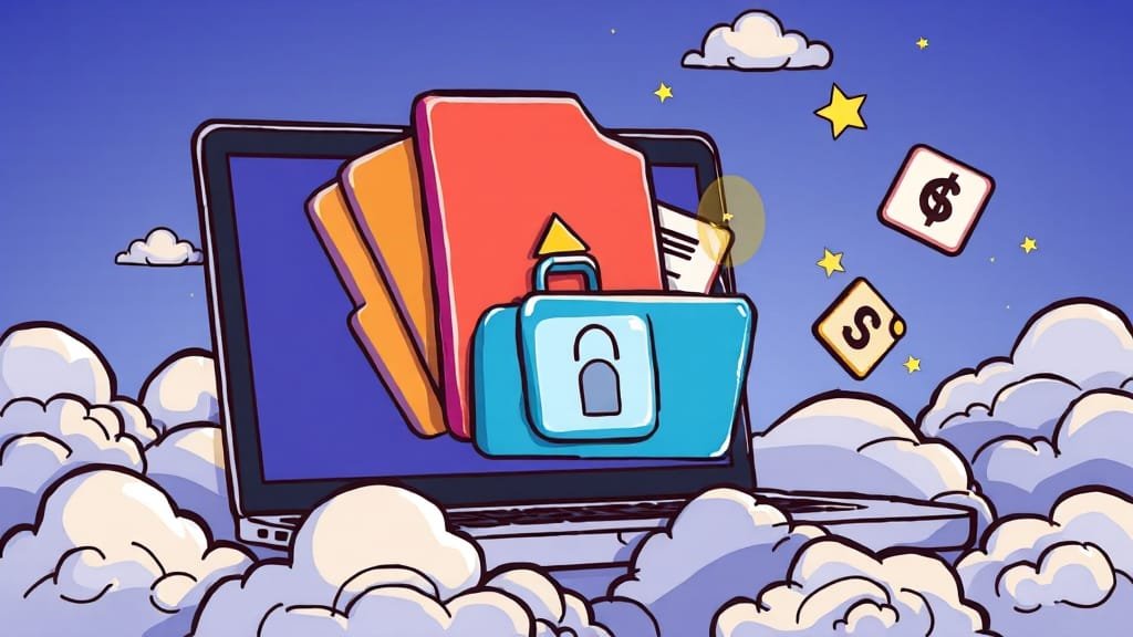 복구 파일, 클라우드로 안전하게 관리 (cartoon 스타일)