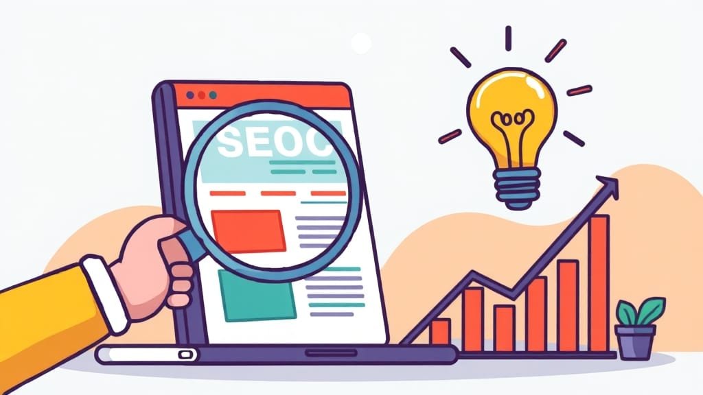 서치콘솔 활용 A to Z: 노출 감소 원인 분석부터 SEO 최적화까지 6 콘텐츠 개선 및 SEO 최적화 전략 (cartoon 스타일)