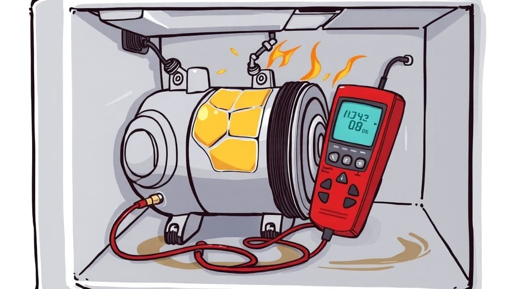 미니 냉장고 컴프레서 문제 해결 : 작동 원리부터 전기 요금 절약 팁까지 4 비정상적인 작동 감지 및 진단 (cartoon 스타일)