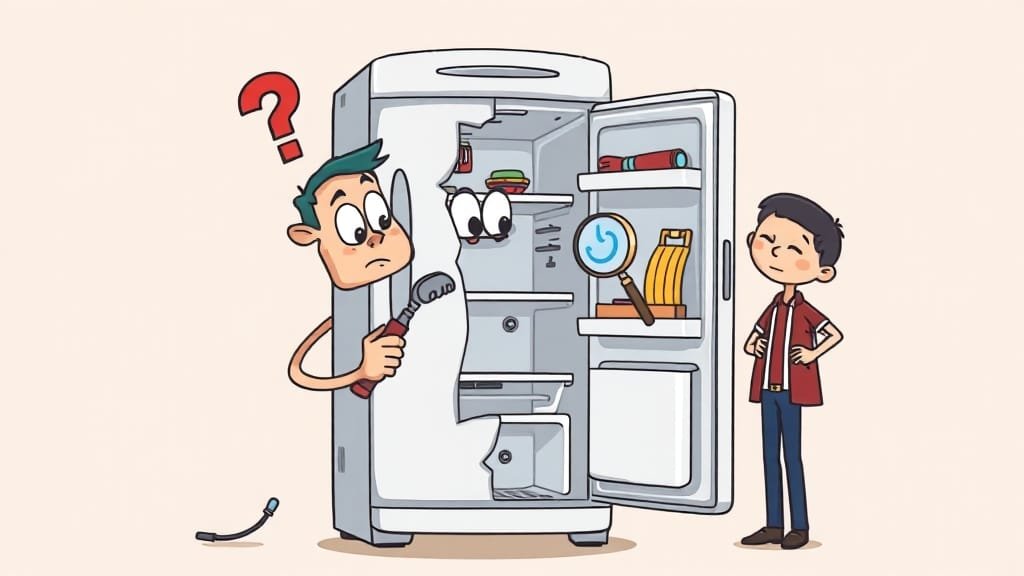 미니 냉장고 컴프레서 문제 해결 : 작동 원리부터 전기 요금 절약 팁까지 6 고장 시 자가 점검 및 수리 방법 (cartoon 스타일)
