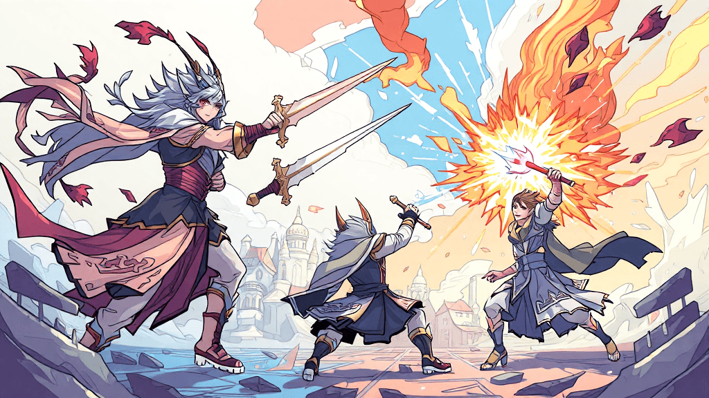 아이온2 궁성 PVP 필승 전략: 스킬, 콤보, 생존, 장비 A to Z 7 실전 PVP: 상황별 대처 및 팁 (illustration 스타일)