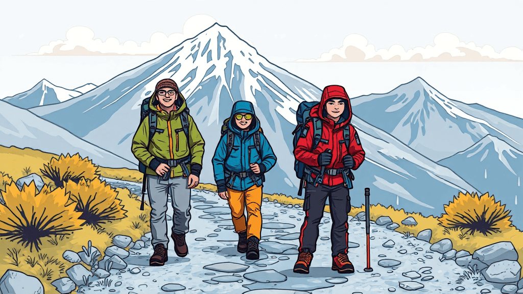 노스페이스 의류 완벽 가이드: 등산부터 고프코어룩 스타일링까지 2 등산 목적별 의류 추천 (cartoon 스타일)