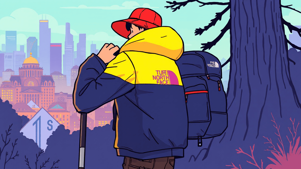 노스페이스 의류 완벽 가이드: 등산부터 고프코어룩 스타일링까지 7 스타일링 제안: 등산룩 & 고프코어룩 (cartoon 스타일)