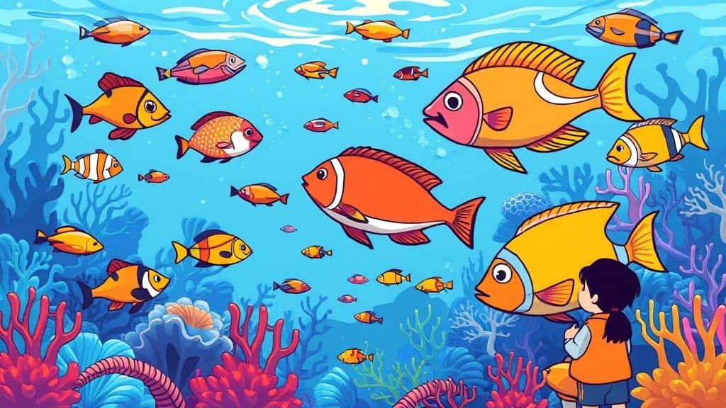 통영 비오는 날 완벽 여행: 실내 명소 & 맛집 탐방, 만지도 트레킹! 4 씨라이프 통영 아쿠아리움 (가칭): 신비로운 바닷속 탐험 🐠 (cartoon 스타일)