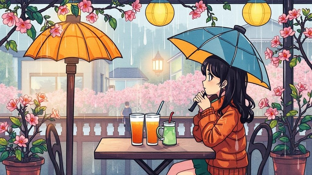 통영 비오는 날 완벽 여행: 실내 명소 & 맛집 탐방, 만지도 트레킹! 6 통영 맛집 탐방: 비오는 날 운치 있는 식도락 여행 😋 (cartoon 스타일)