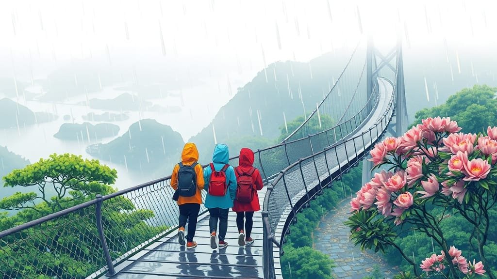 통영 비오는 날 완벽 여행: 실내 명소 & 맛집 탐방, 만지도 트레킹! 7 통영 근교 섬 여행: 만지도 트레킹 (날씨 고려) 🏝️ (cartoon 스타일)