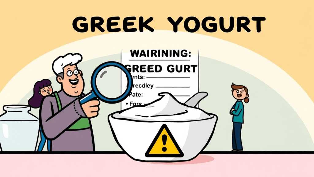 그릭요거트 효능부터 부작용, 맛있게 먹는 법 & 일반 요거트 차이 완벽 정리 4 과다 섭취하면 안 좋을까요? (cartoon 스타일)