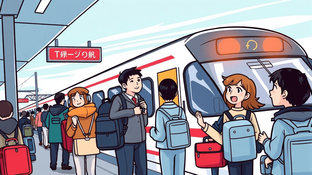 스카이라이너 탑승 절차: 나리타 공항 출발 (cartoon 스타일)