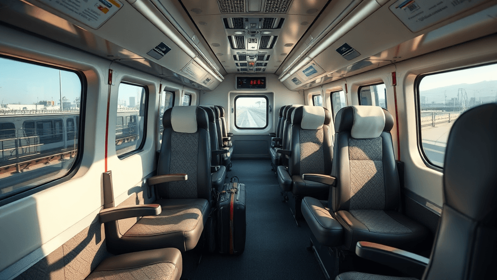 스카이라이너 좌석 및 내부 시설 상세 정보 (realistic 스타일)