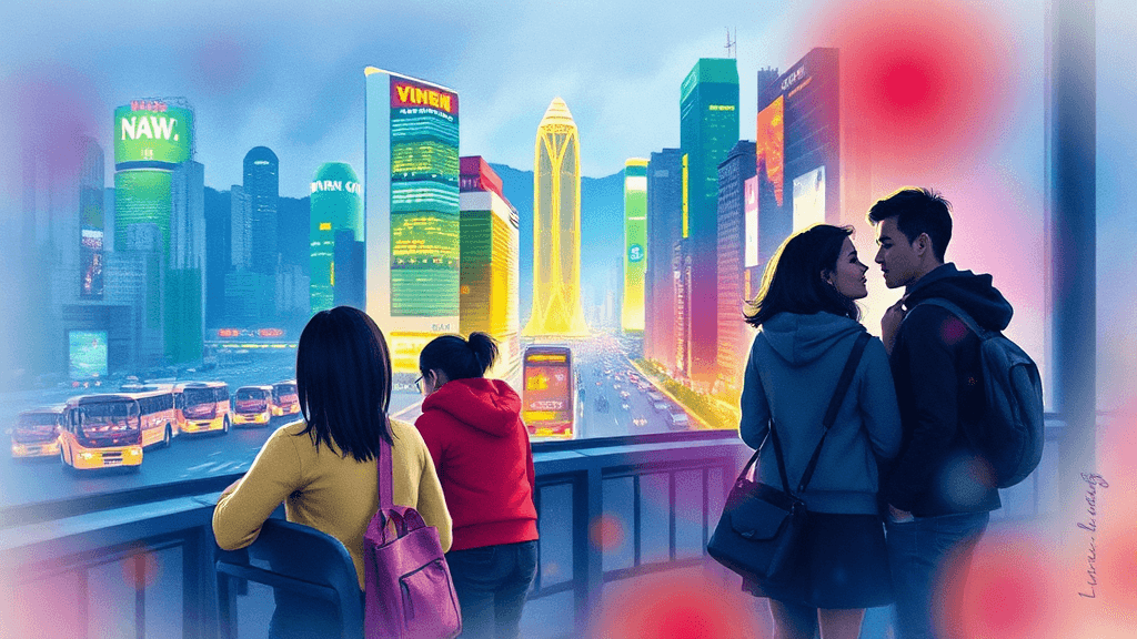 홍콩 야경 투어 종류: 버스 vs 도보, 뭐가 좋을까? (watercolor 스타일)