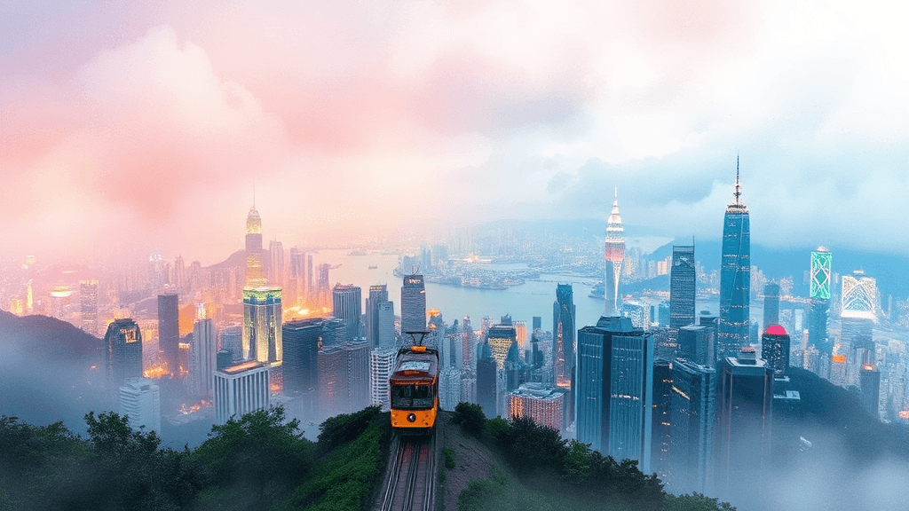 홍콩 빅토리아 피크: 야경 감상 필수 코스 (watercolor 스타일)