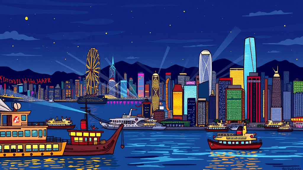 홍콩 야경 사진 촬영 팁: 인생샷을 위한 가이드 (cartoon 스타일)