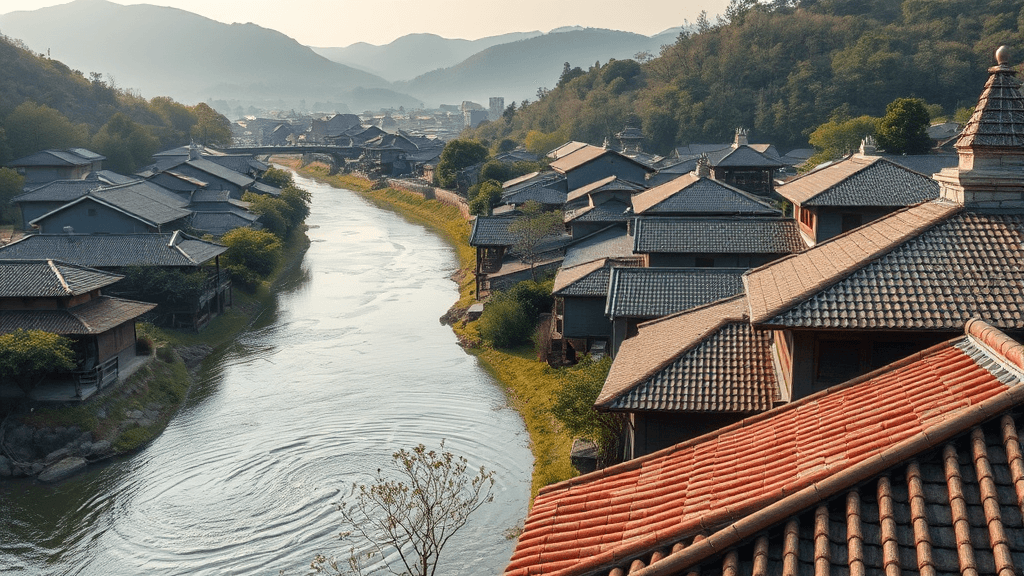 하회마을, 자연 속 산책 코스 (realistic 스타일)