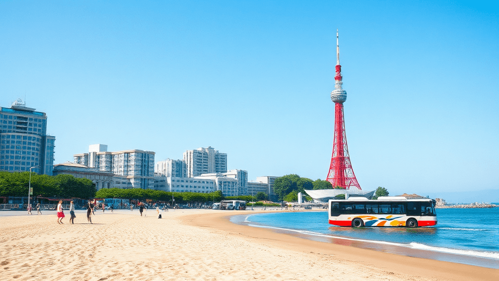 후쿠오카 타워, 위치 및 교통편 (watercolor 스타일)