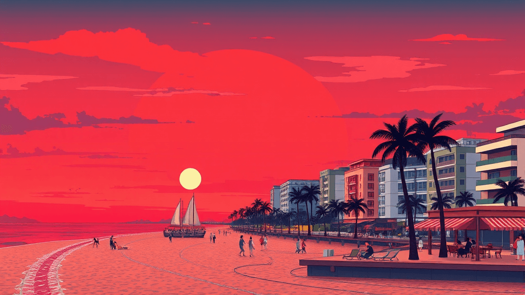 주변 관광, 모모치 해변 (illustration 스타일)