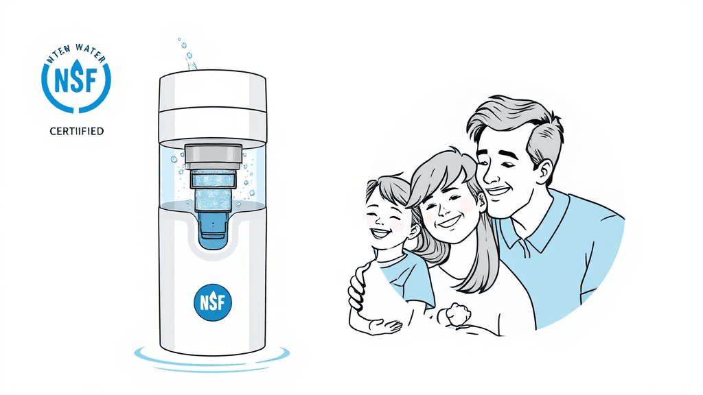 NSF 인증 제품 선택 시 고려사항 (illustration 스타일)