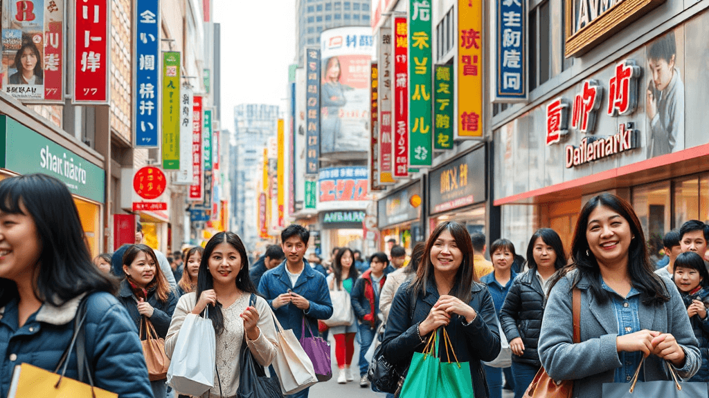 신사이바시 쇼핑 정보: 주요 매장 & 추천 상품 (realistic 스타일)